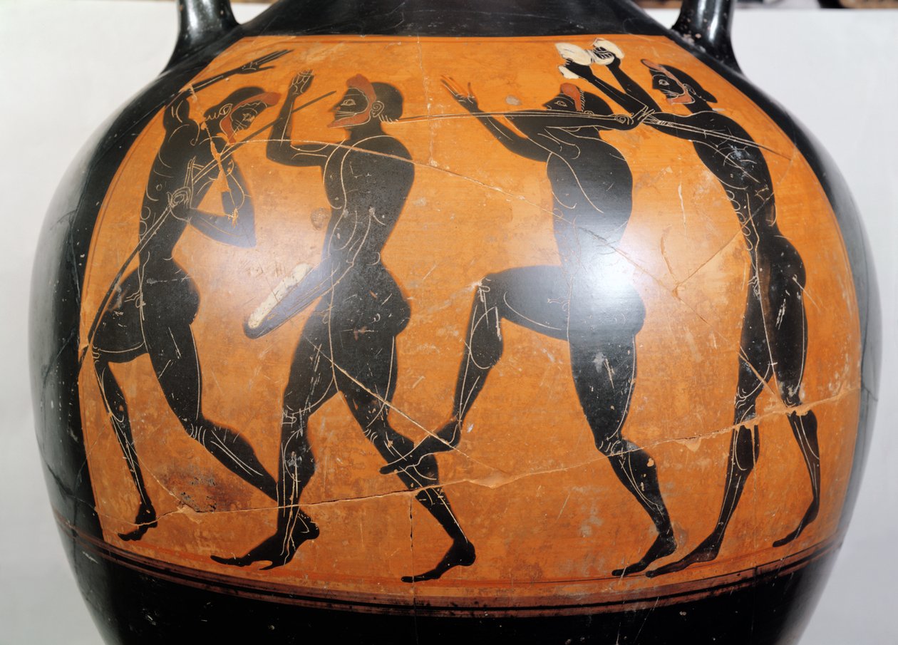 Padlás, fekete-alakú, sportolókat ábrázoló amfora (kerámia) alkotó: Greek School