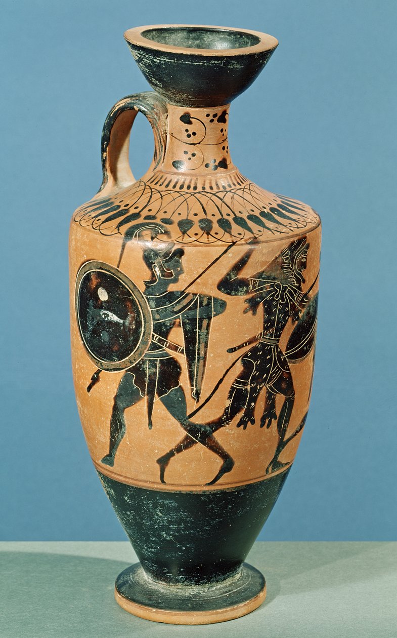 Padlás stílusú Lekythos, Herkulest és az Amazonokat ábrázolja (kerámia) alkotó: Greek School