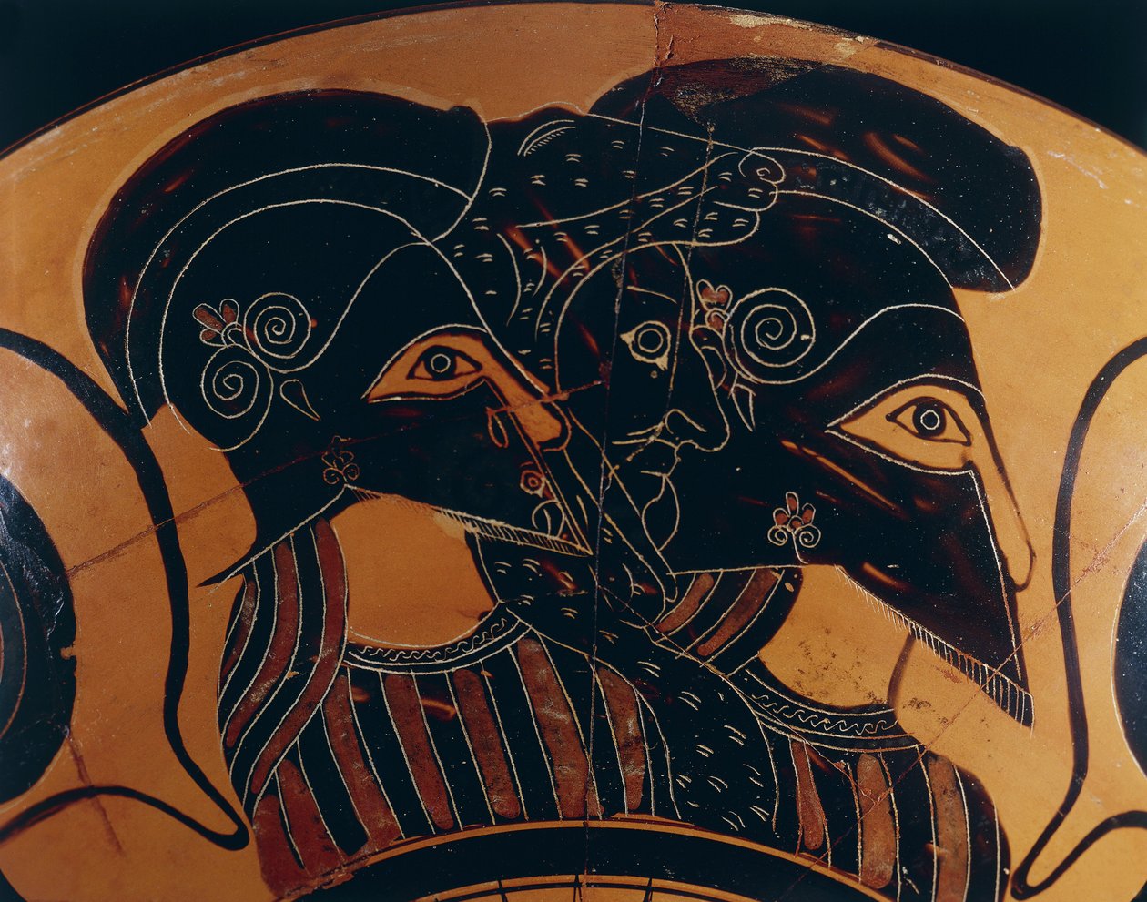 Három, sisakos harcost ábrázoló görög fekete váza részlete alkotó: Greek School
