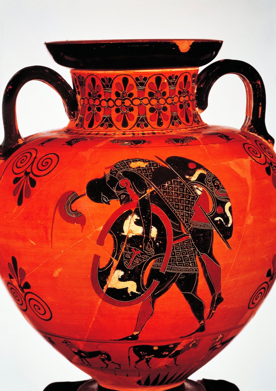 Görög civilizáció, Kr. e. 6. század Fekete figurás kerámia. Amfora, amely Ajaxot ábrázolja, aki Akhilleusz testét hordozza. alkotó: Greek School