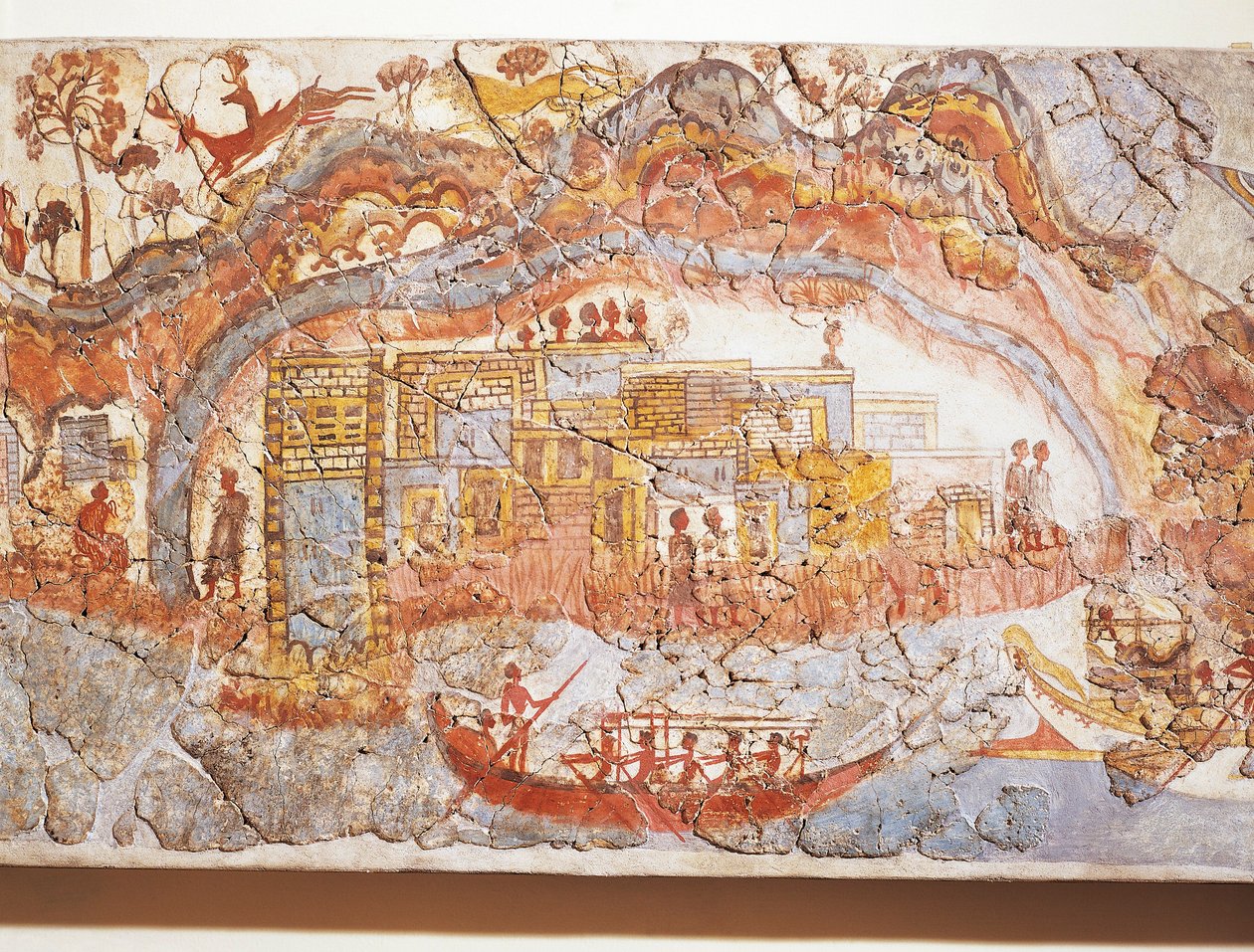 Görög civilizáció, hajómenetet ábrázoló freskó, Akrotiri, Thera Island, Santorini, Görögország alkotó: Greek School