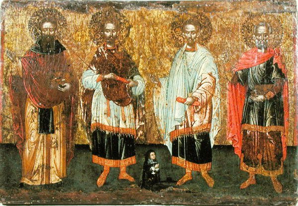 SS-t ábrázoló ikon. Cosmas és Damian (olaj a panelen) alkotó: Greek School