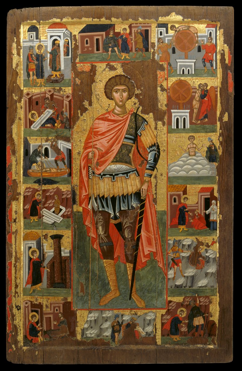 Szent György-ikon élete jeleneteivel (tojástempera a panelen) alkotó: Greek School