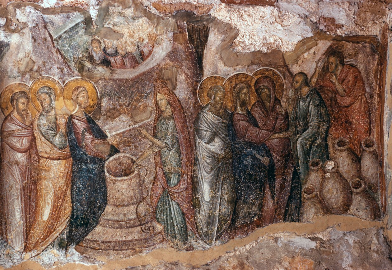 Házasság Kánában, narthex falfestmény, Afendiko templom, Brontochion kolostor alkotó: Greek School
