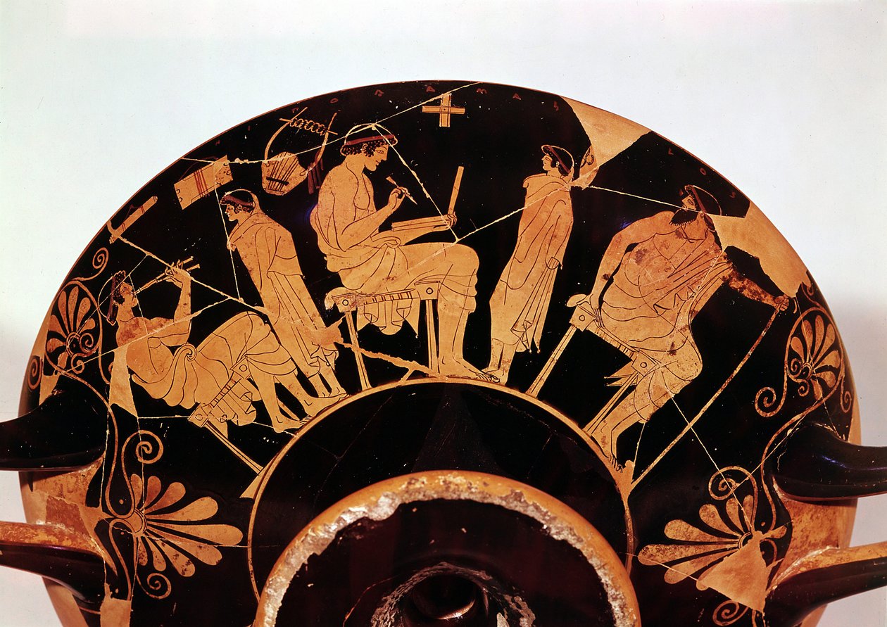 Mesterek és tanulók az athéni iskolában, Vörös figurás edény (kerámia) alkotó: Greek School
