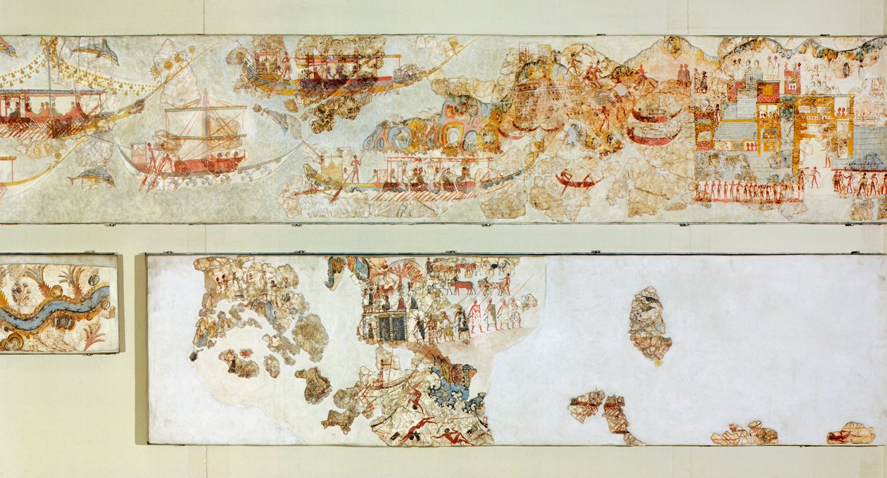 Tengerészeti expedíciók, Akrotiri freskó, Thera (ma Santorini), Görögország, Minószi civilizáció alkotó: Greek School