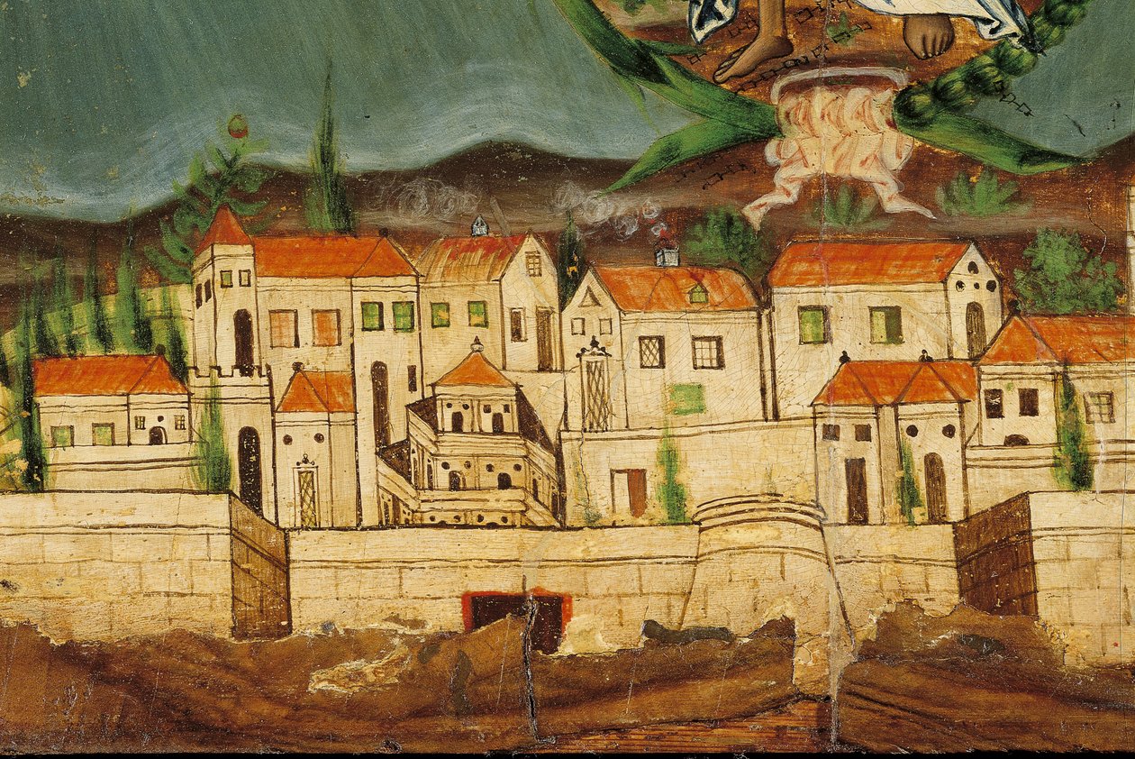 Görögország újjászületését ábrázoló kazetta, Konstantinápoly részlete, Sziroszból, Kükládokból (tojástempera fán) alkotó: Greek School