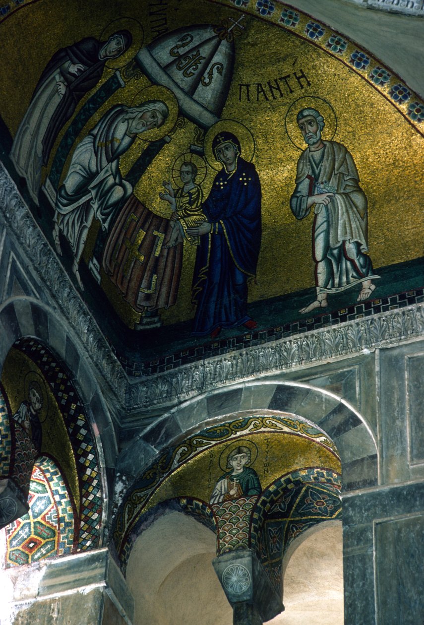 Bemutató a templomban, mozaik a Katholikonból (mozaik) alkotó: Greek School