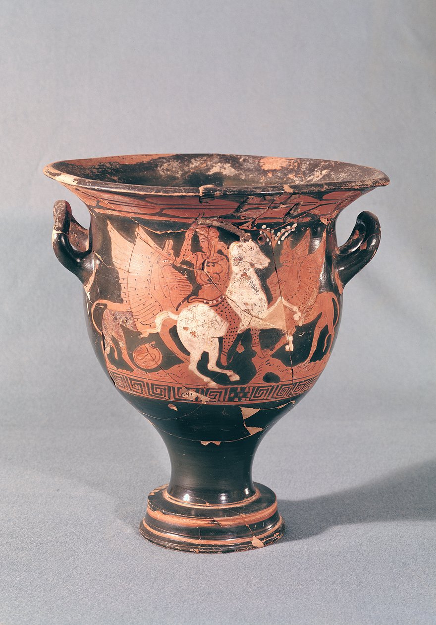 Piros figura amazonokat és griffeket ábrázoló kráter (kerámia) alkotó: Greek School