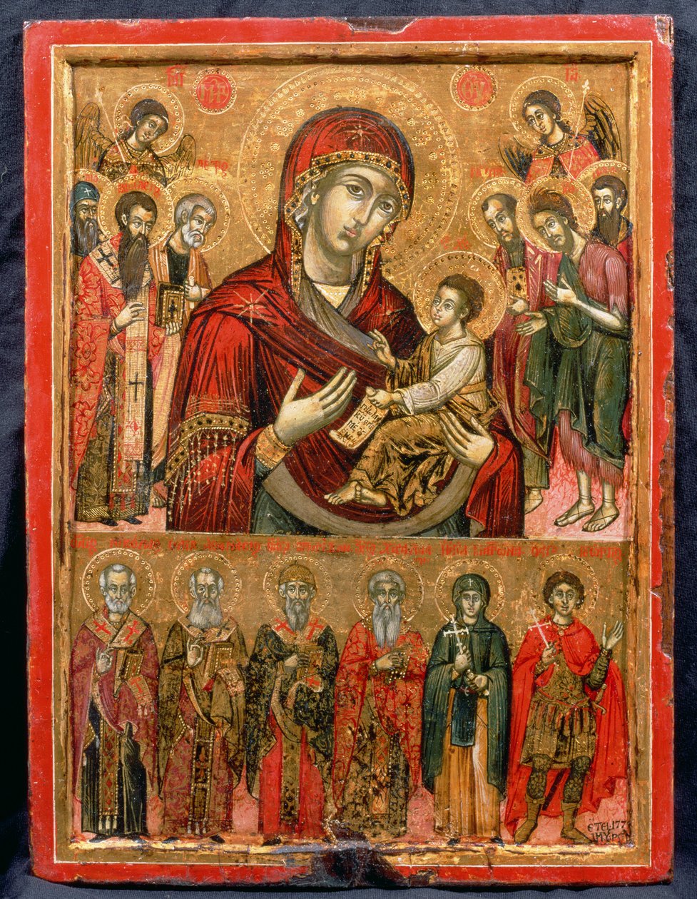 Hodegetria és szentek Istenanya, ikon a Kükladikus-szigetekről, 1779 (tempera a panelen) alkotó: Greek School