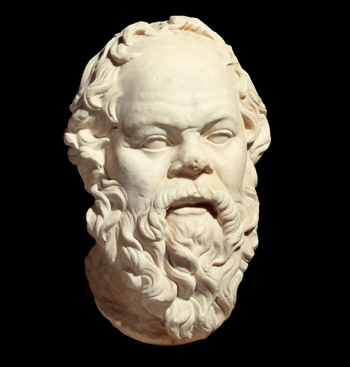 Szókratész (Kr. e. 470-399) görög filozófus márvány mellszobra Lysippe (Kr. e. 330 körül) eredetije után, amely Athénész Pompeionját díszíti. V 0,33 m. Párizs, Louvre Múzeum alkotó: Greek or Roman