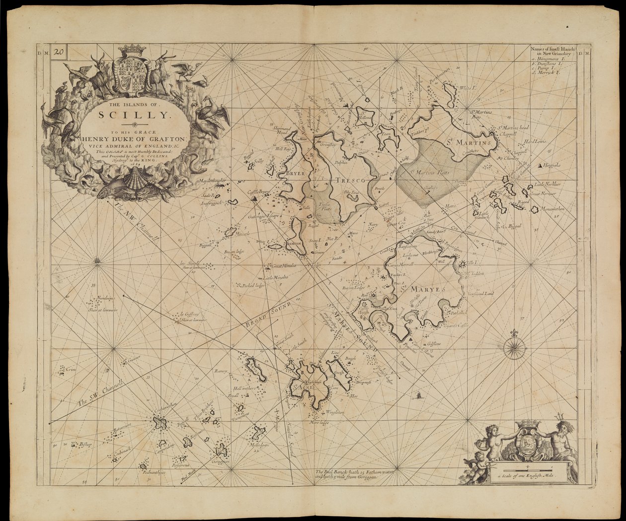 A Scilly-szigetek térképe, 1693 körül (nyomtatás) alkotó: Greenvile Collins