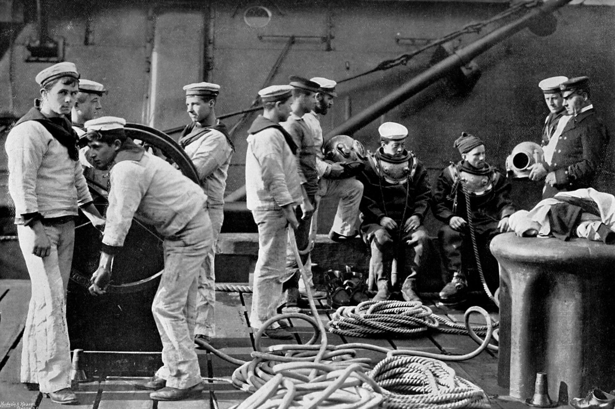 A búvár a hajó fedélzetén, 1896 alkotó: Gregory and Co