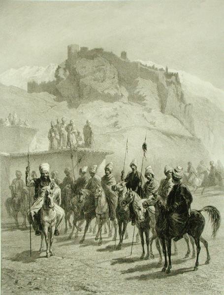 Atskhour kastélya, Akhaltsik, 10. tábla egy Kaukázusról szóló könyvből, Adolphe Mouilleron (1820-81) metszete, Alfred Leon Lemercier, Párizs alkotó: Grigori Grigorevich (after) Gagarin