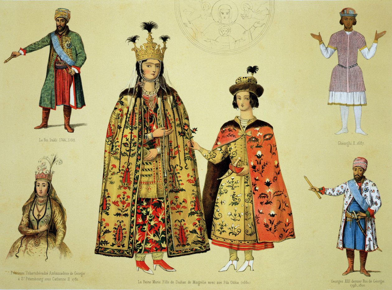 17. és 18. századi viseletek, 56. tábla a „Le Caucase pittoresque, dessine apres nature” című könyvből Ernest Stackelberg gróf szövegével, 1847-ben alkotó: Grigori Grigorevich Gagarin