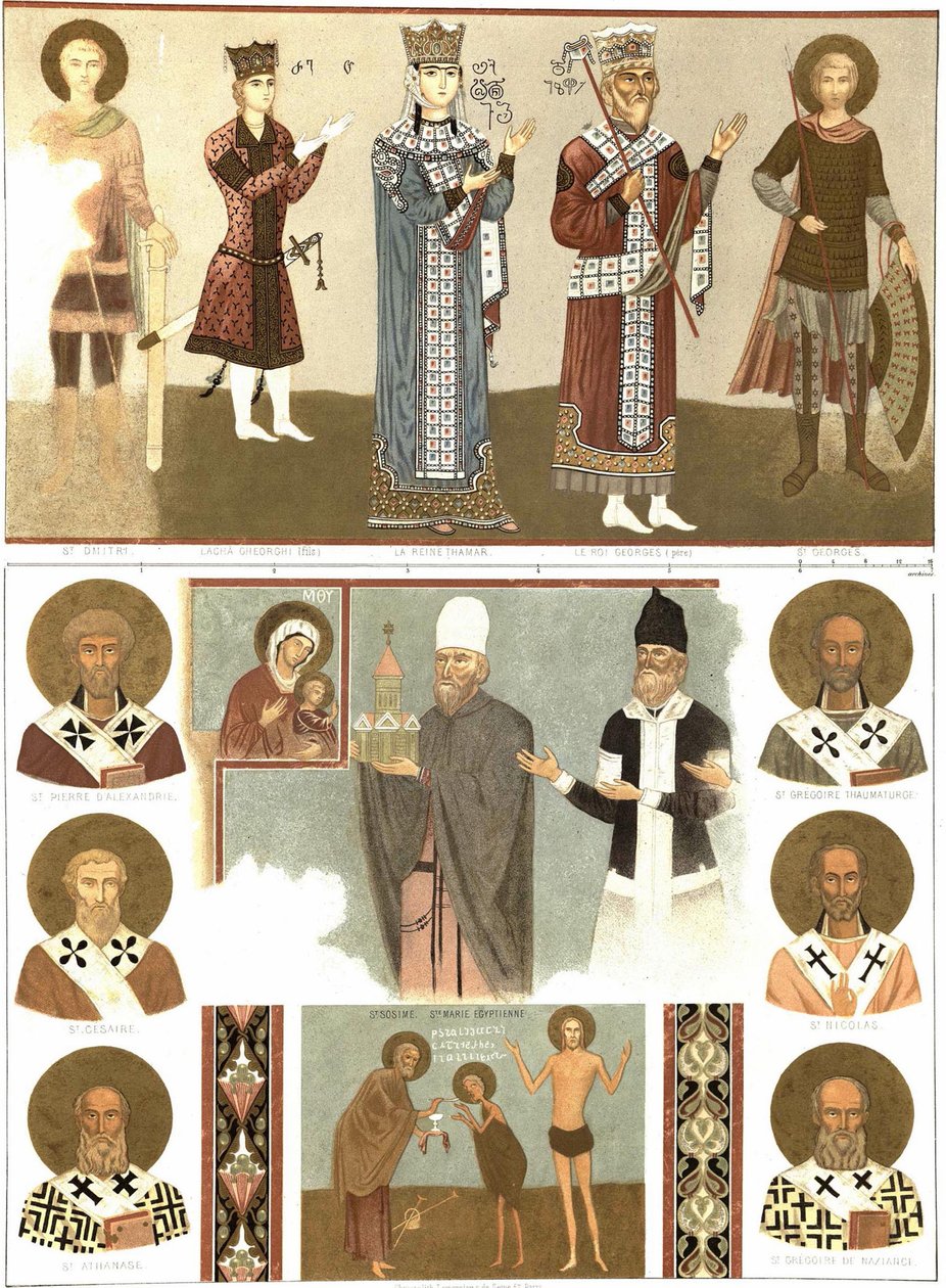 A Betania kolostor falfestményei a Le Caucase Pittoresque-ből, 1847 alkotó: Grigori Grigorevich Gagarin