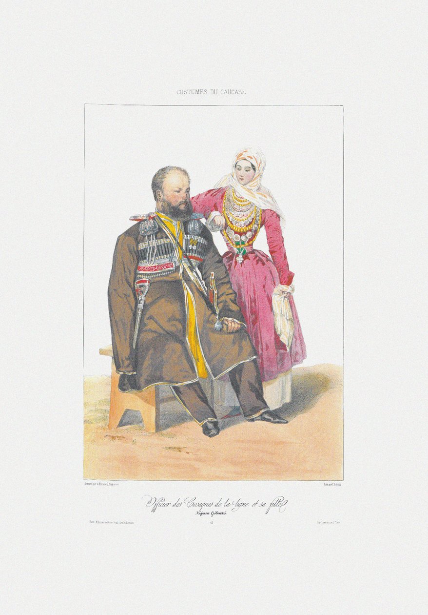 Terek kozák a lányával Forrás: Jelenetek, fizetések, meurs et costumes du Caucase, 1840 alkotó: Grigori Grigorevich Gagarin