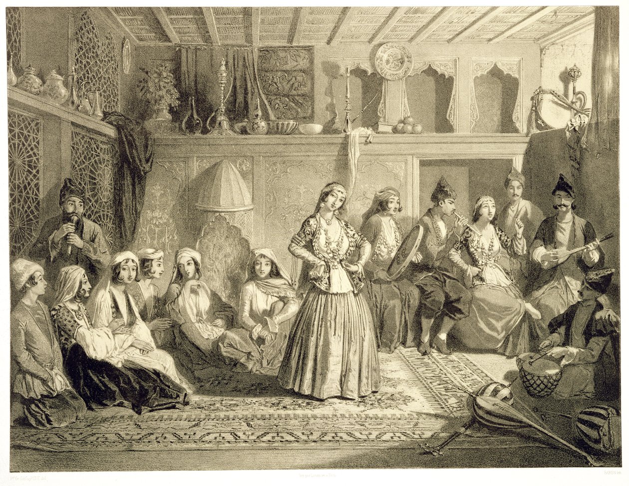 A pihenő a semakhai fürdő közelében, a Shirvanskaya sztyeppén, egy Kaukázusról szóló könyv 40. táblája, Charles Claude Bachelier és Adolphe Bayot (1810-66) kocsma metszete. szerző: Alfred Leon Lemerci alkotó: Grigori Grigorevich Gagarin
