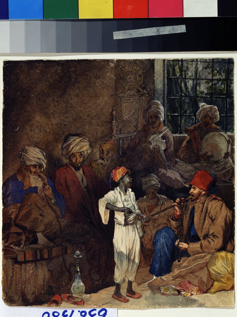 ""Egy fogadó Izmirben Törökországban"" (Kávéház Szmirnában) Grigorij Gagarin (Gagarin) akvarellje (1810-1893) 1835 Állami A. Puskin Szépművészeti Múzeum Moszkva alkotó: Grigori Grigorevich Gagarin