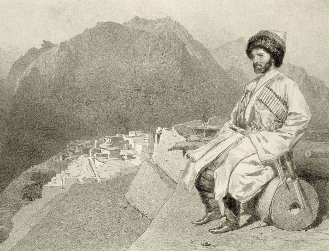 Ghimri képe és Hadji-Mourad portréja, 66. tábla egy Kaukázusról szóló könyvből, metszett Jules Joseph Augustin Laurens (1825-1901) és Eugene Ciceri (1813-90), Adolphe Mouilleron (1820-81), pu alkotó: Grigori Grigorevich Gagarin