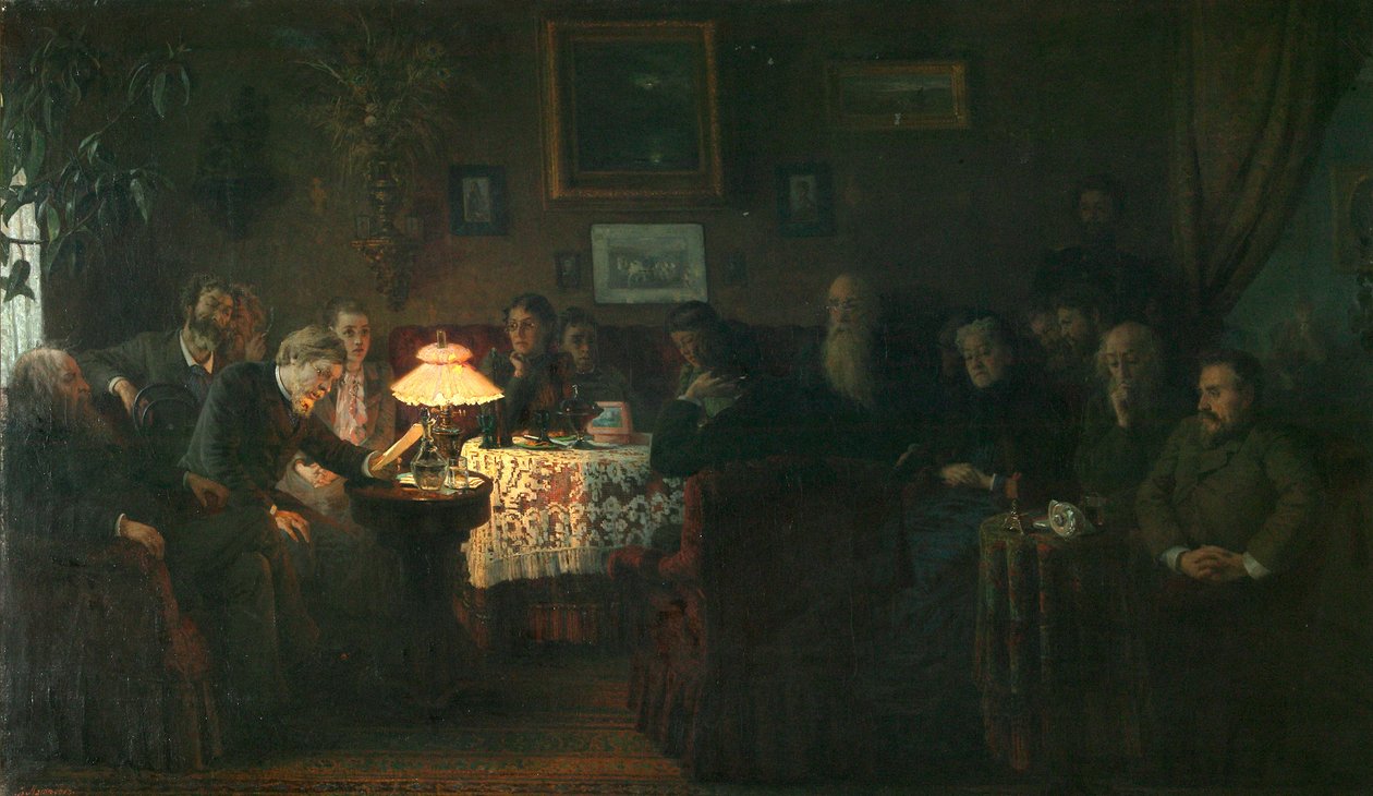 A Kreutzer-szonáta című novella felolvasása a Tolsztoj Levél-házban, 1889 alkotó: Grigori Grigorievich Mjasoedov