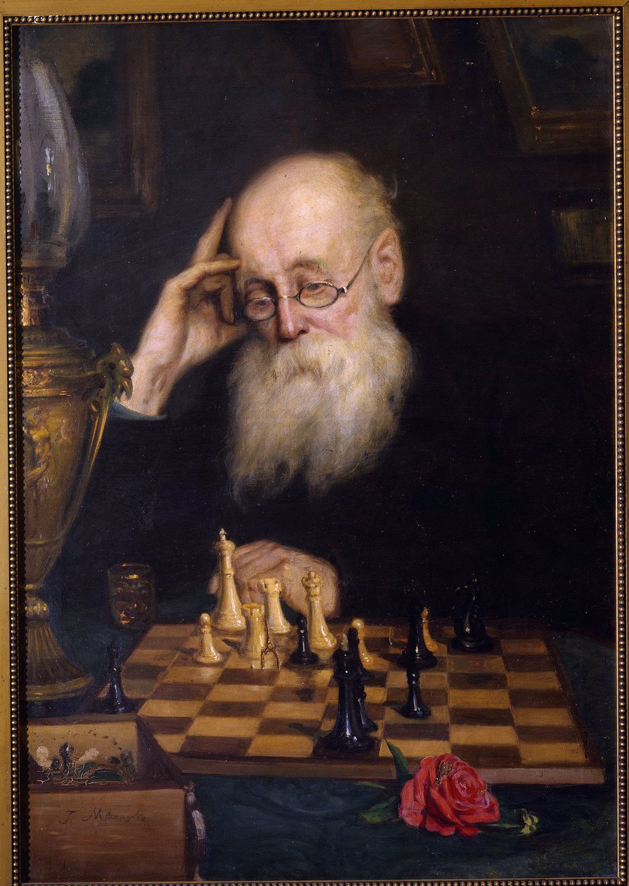 Sakk önmaga ellen (Sakk önmagával). Grigorij (Grigorij, Grigorij) festménye Grigorjevics Myasoyedov (Myasoedov, Miasoedov) (1834-1911), olaj, vászon alkotó: Grigori Grigoryevich Myasoedov