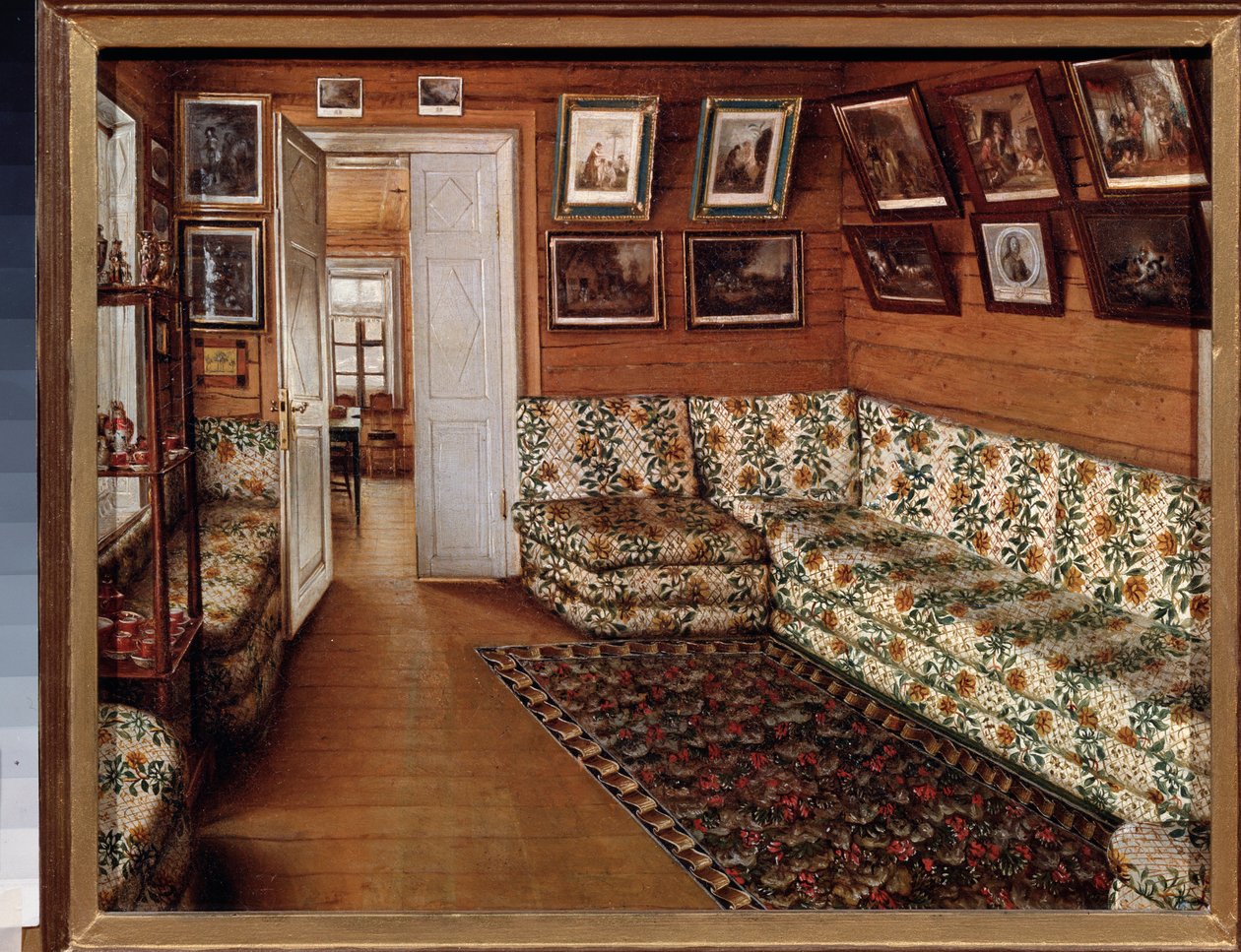 A fogadóterem egy kastélyban - Grigorij Vasziljevics Soroka (1823-1863) festménye, olaj, vászon - 19. századi orosz művészet - Állami Szabadtéri Történeti és Művészeti Múzeum, Pszkov (Oroszország) alkotó: Grigori Vasilievich Soroka