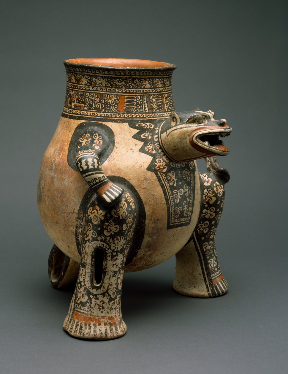 Jaguar Vessel, Északnyugat-Costa Rica, Késői periódus VI, 1200-1400 (cserép, polikróm festéssel) alkotó: Guanacaste Nicoya Culture Guanacaste Nicoya Culture