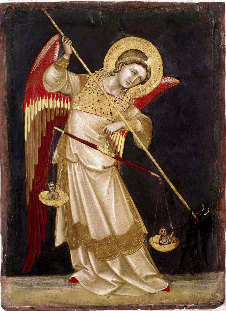 Angyal mérlegen mér egy lelket Guariento di Arpo (1338-1370) fafestménye, 14. századi Museo Civico, Padova alkotó: Guariento di Arpo