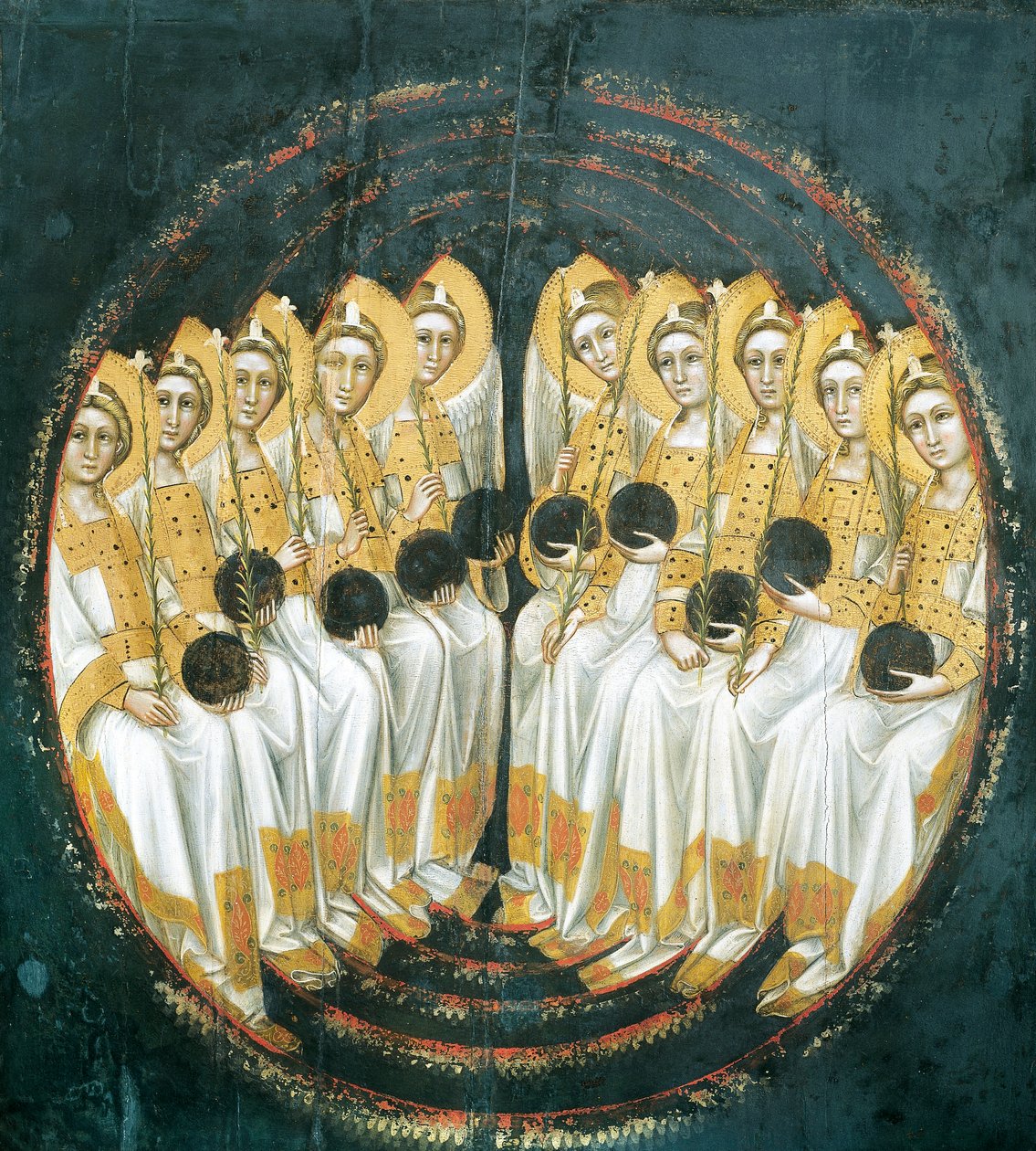 Ülő angyalok gömbökkel a kezükben, Guarientotól (aktív 1338-1367 vagy 1370), tempera a panelen alkotó: Guariento di Arpo
