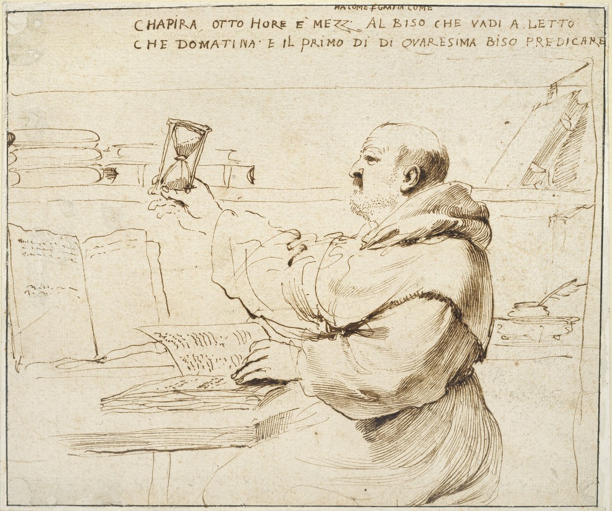 Fra Bonaventura Bisi karikatúrája, 1655-1659 (toll és barna tinta törtfehér papíron) alkotó: Giovanni Francesco Barbieri