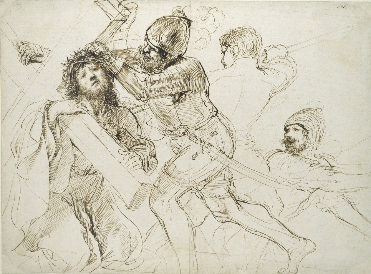 Krisztus keresztet hordozó, 1625-1628 körül (toll és barna tinta fehér papíron) alkotó: Giovanni Francesco Barbieri