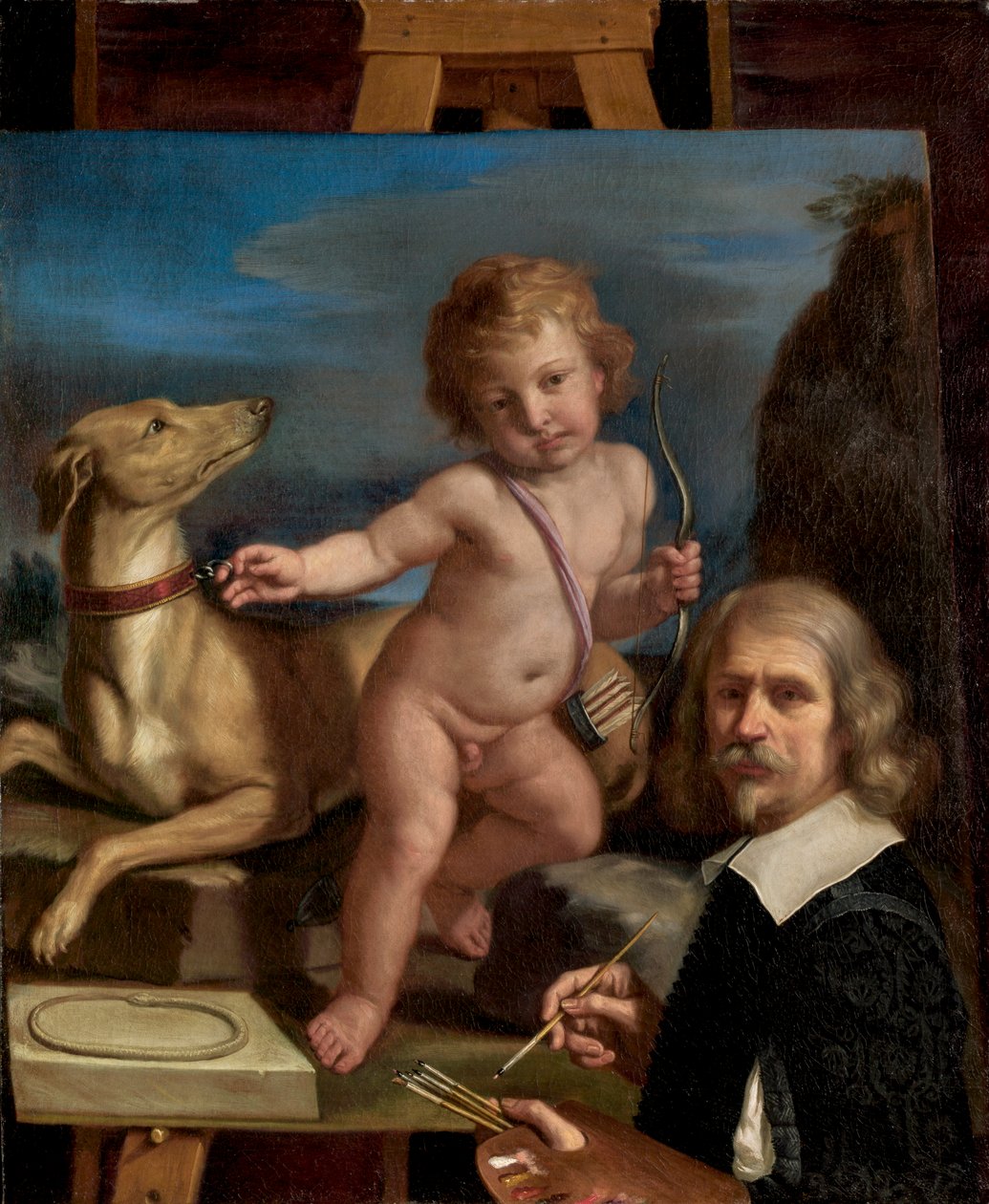Önarckép Fedele páncélos festménye előtt, 1655 alkotó: Giovanni Francesco Barbieri