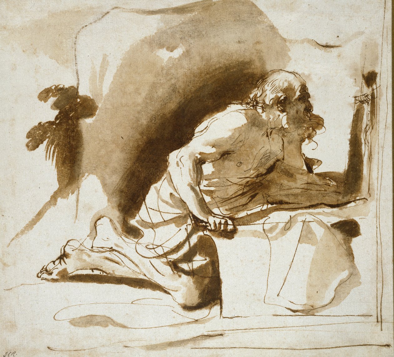 Szent Jeromos, 1622-1624 körül (toll és barna tinta barna mosással fehér papíron) alkotó: Giovanni Francesco Barbieri