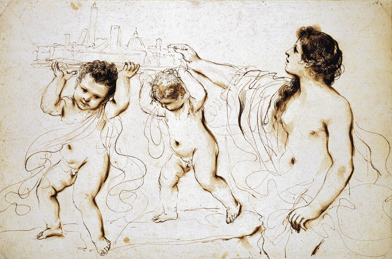 Bologna város jelképe, 1625-1629 (toll és barna tinta barna mosással fehér papíron) alkotó: Giovanni Francesco Barbieri