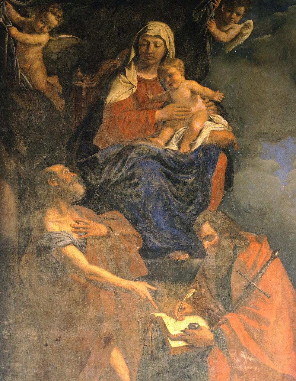 Giovanni Francesco Barbieri, Guercino (1591-1666) Madonna és gyermeke Szent Péterrel és Pállal, olaj, vászon, részlet, Szent Péter és Pál kápolna, Pavia alkotó: Guercino