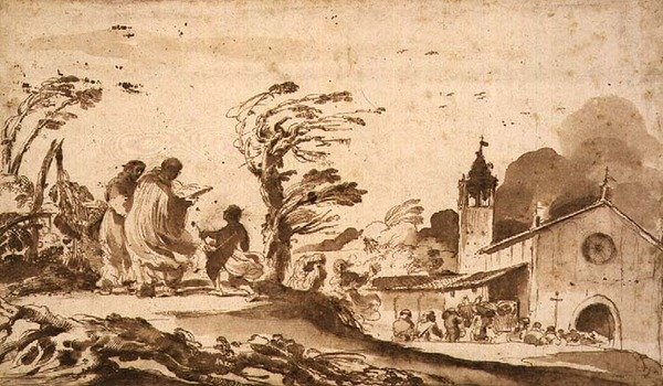 PD.1-1987 Táj temetési menettel (tinta és mosás) alkotó: Guercino