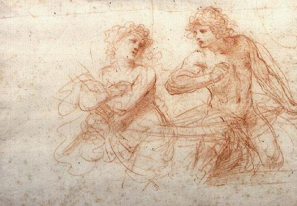 Tanulmány egy meztelen férfiról és nőről (vörös kréta) alkotó: Guercino
