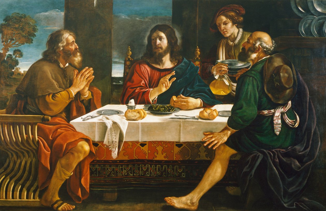 Vacsora Emmausban, Giovanni Francesco Barbieri, Guercino (1591-1666), olaj, vászon alkotó: Guercino