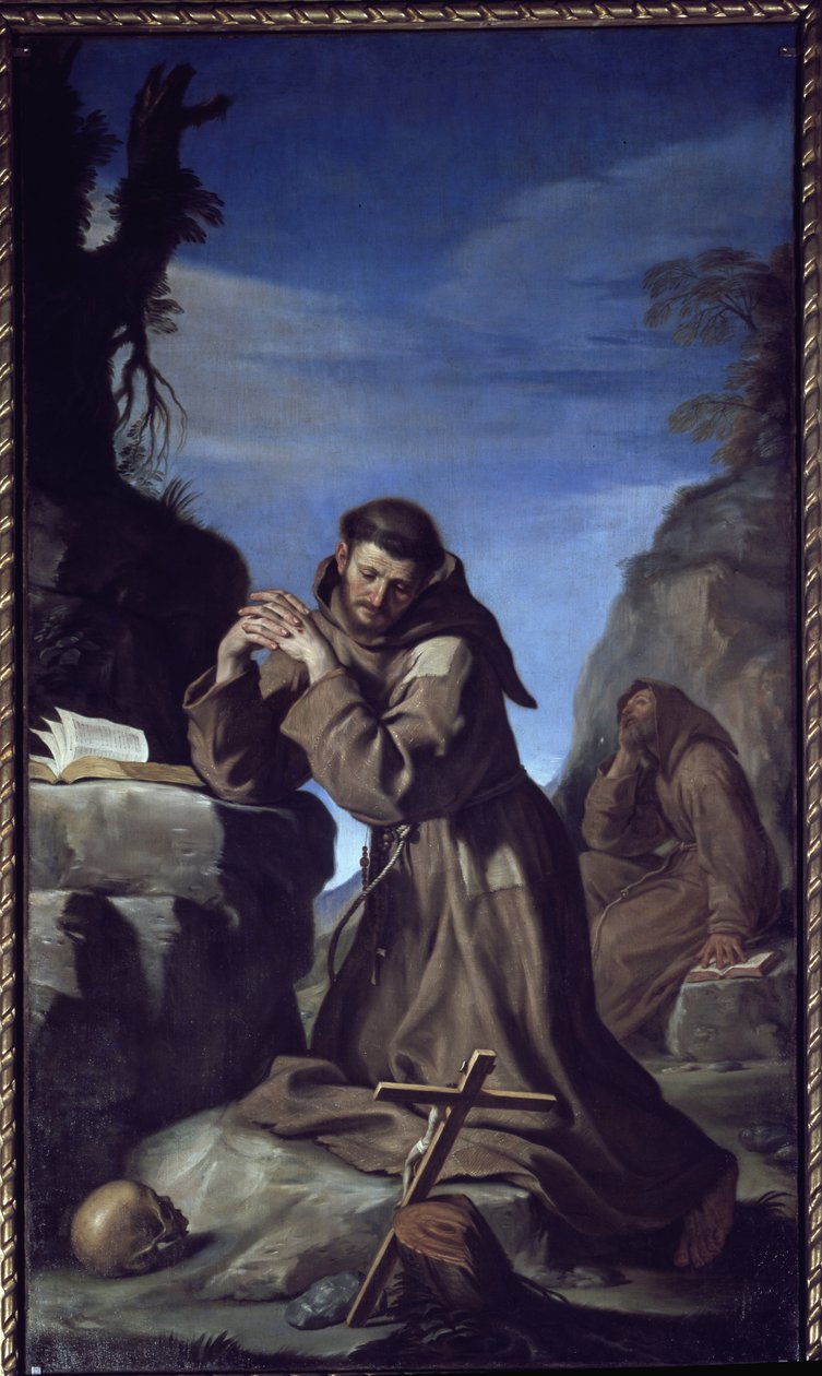 Szent Ferenc a keresztet imádó Olaj, vászon alkotó: Guercino