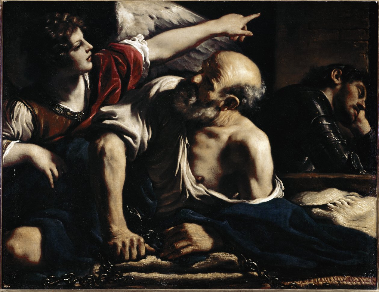 Szent Péter egy angyal által megszabadít - Olaj, vászon, 1622 körül alkotó: Guercino