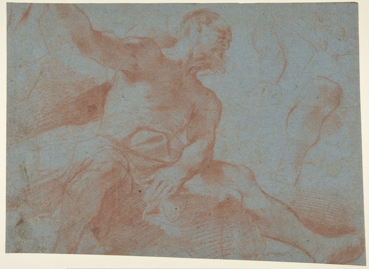Ülő öregember felemelt jobb karral (Tithonus) (recto) alkotó: Guercino