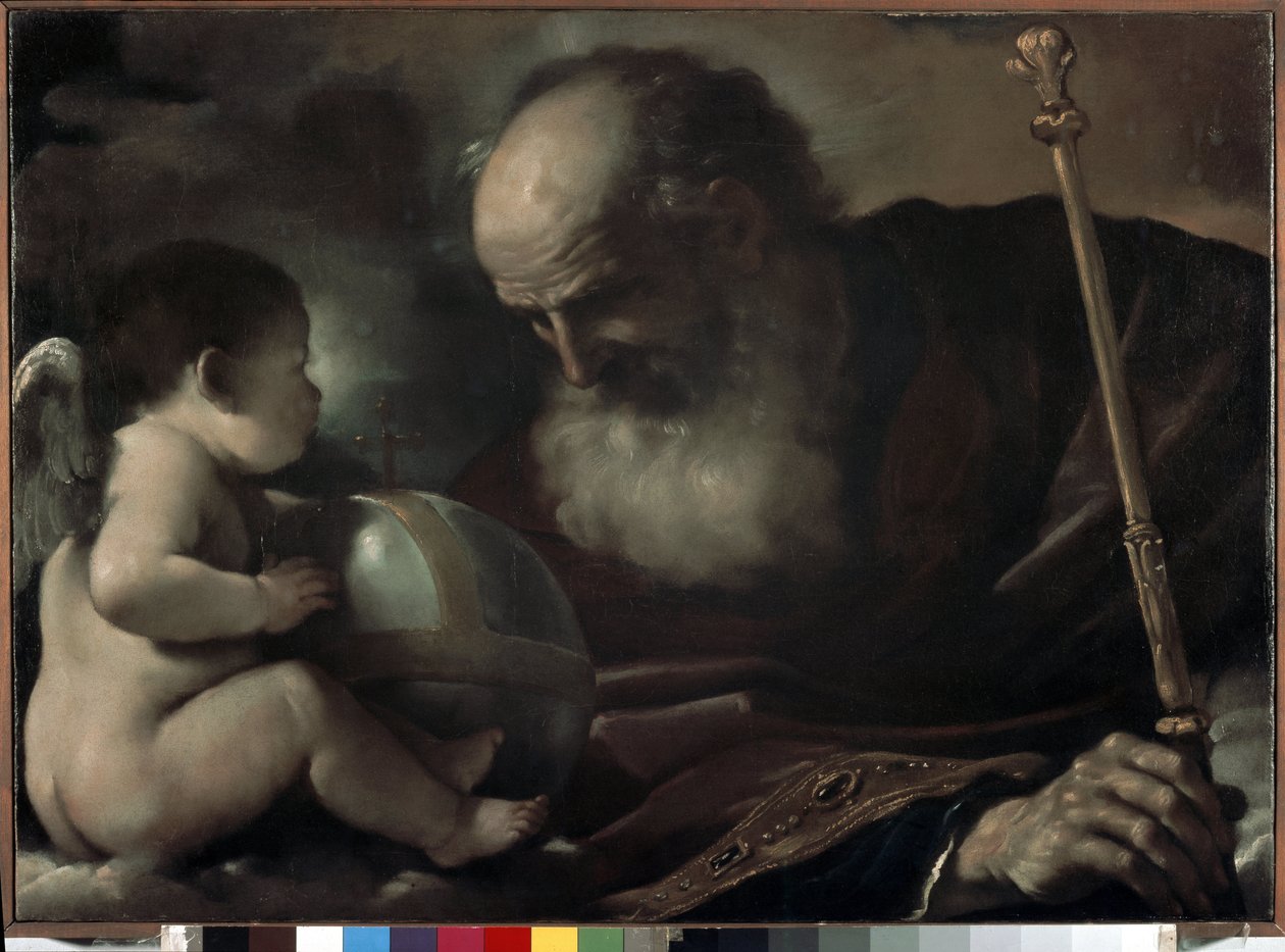 A Mindenható Atya angyallal - Barbieri Giovanni Francesco festménye: Guerchin (1591-1666), olaj, vászon, 66 x 91 cm alkotó: Guercino