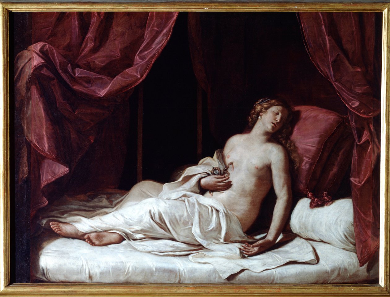 Kleopátra királynő halála VII. Kleopátra öngyilkossága Thea Philopator (Kr. e. 69-30), az ókori Egyiptom királynője - (Kleopátra királynő halála) Guercino (Giovan Francesco Barbieri) festménye (Guerchin) (1591-1666 Di2m) 3173x cm Genes, Musei di Strada alkotó: Guercino