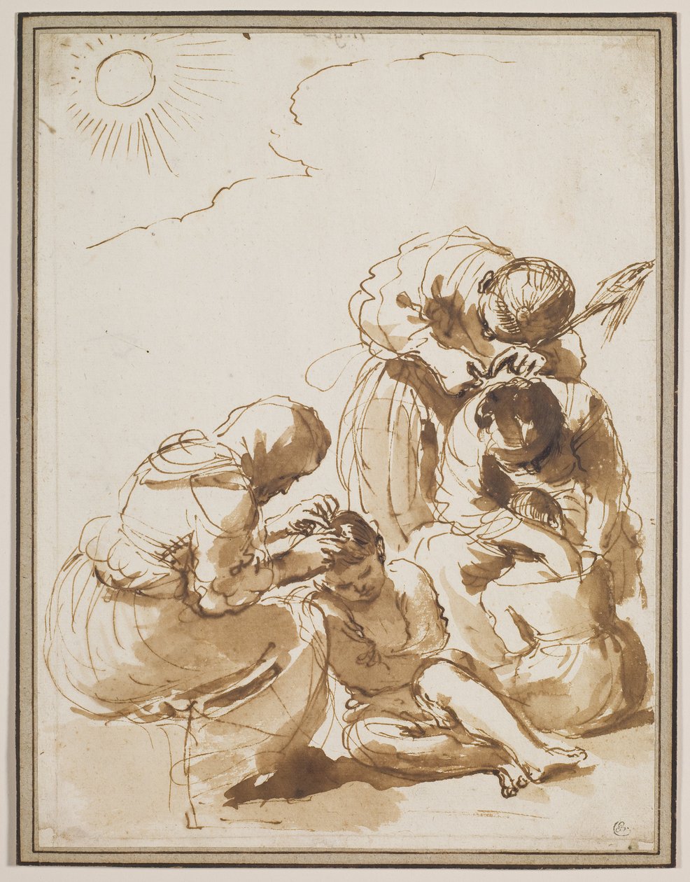 Az egérvadászok, 1620-as évek eleje (toll és tus, mosással, papír) alkotó: Guercino (1591-1666)