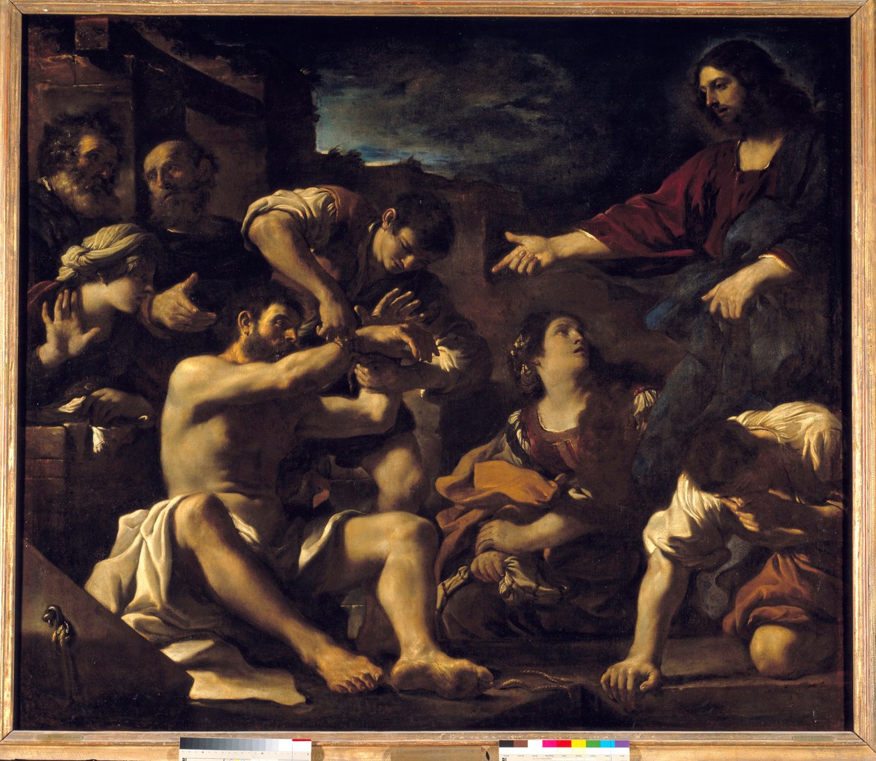 Lázár feltámadása. Giovanni Francesco Barbieri Guerchin festménye az Il Guercinóban (1591-1666). 1619 V. 2,01x2,33 m alkotó: Guercino