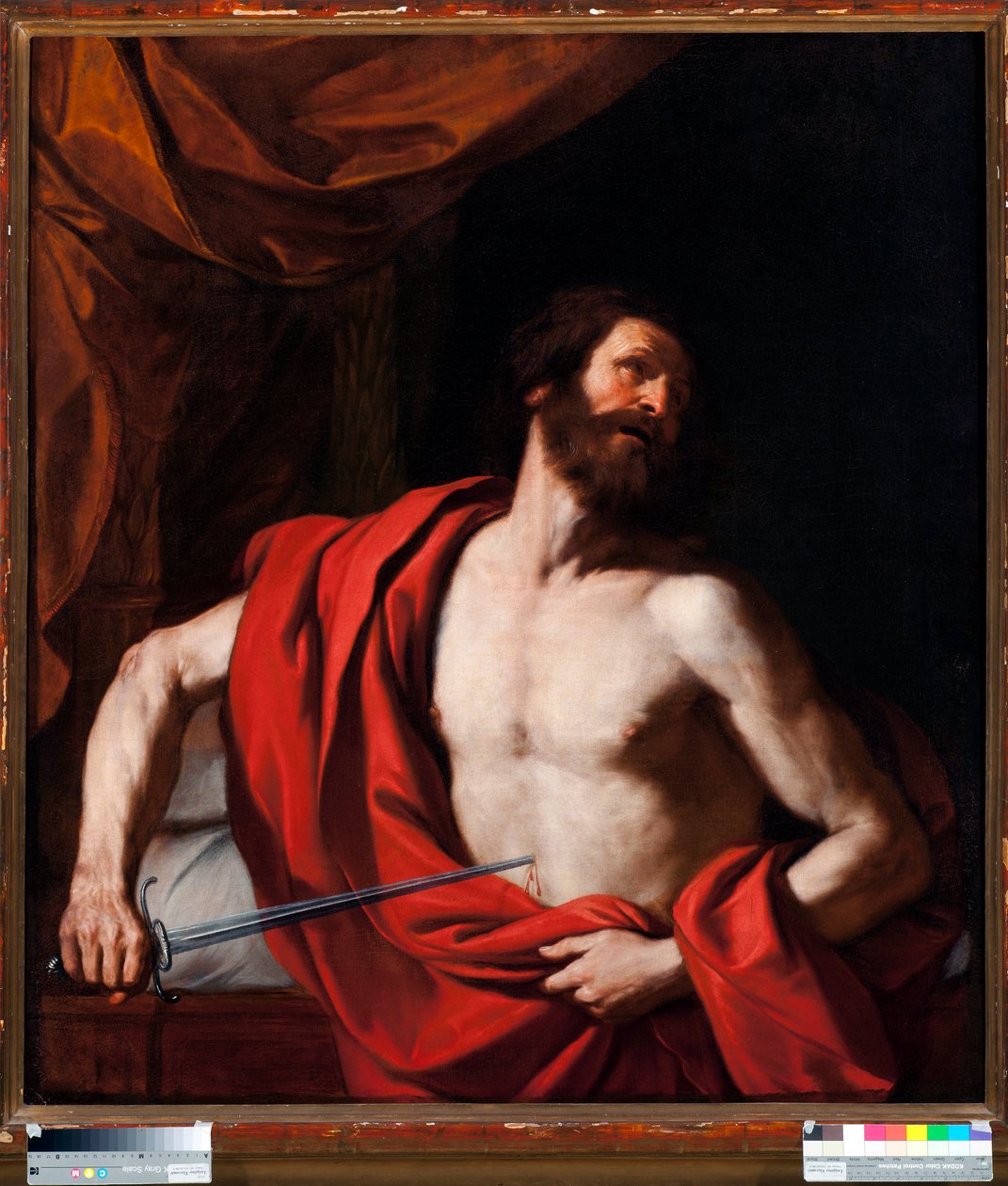 Cato Uticus öngyilkossága (Kr. e. 95-46) római politikus (Cato Uticensis) (Cato öngyilkossága) Uticában zárják be, Marcus Porcius Cato Uticencis római politikus a Fiatal Caton (Kr. e. 95-46) tra. alkotó: Guercino