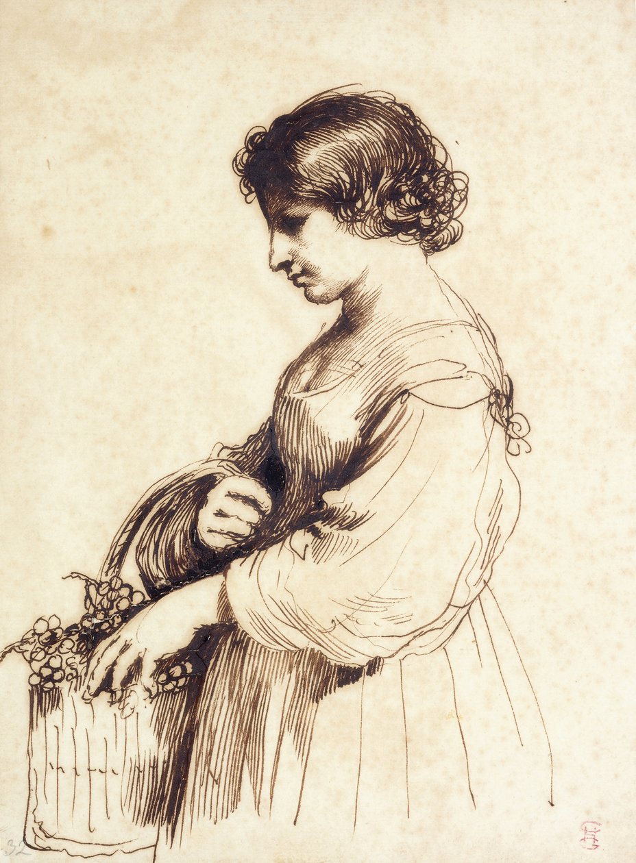 Egy fiatal nő a kezében egy gyümölcskosarat, alkotó: Guercino
