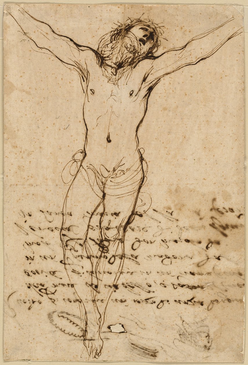Krisztus a kereszten: A keresztre feszítésre való felkészülés a szentekkel. alkotó: Guercino