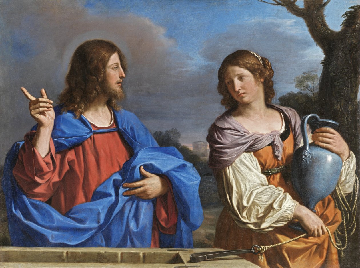 Olaszul:  Krisztus és a szamaritánus asszony a kútnál alkotó: Guercino